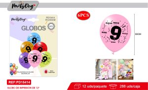 SET DE GLOBOS LATEX NUMEROSA 9 30CM 6PCS