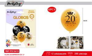 SET DE GLOBOS LATEX 20 AÑOS 30CM 6PCS