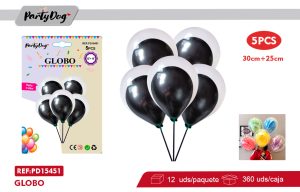 GLOBOS LATEX DOBLE NEGRO 5PCS