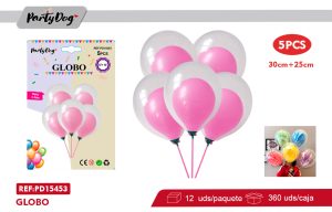 GLOBOS LATEX DOBLE ROSADO 5PCS