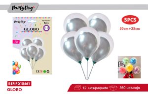 GLOBOS CROMADO DOBLE PLATEADO 5PCS