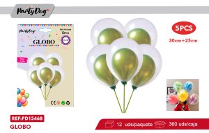 GLOBOS CROMADO DOBLE VERDE MANZANA 5PCS