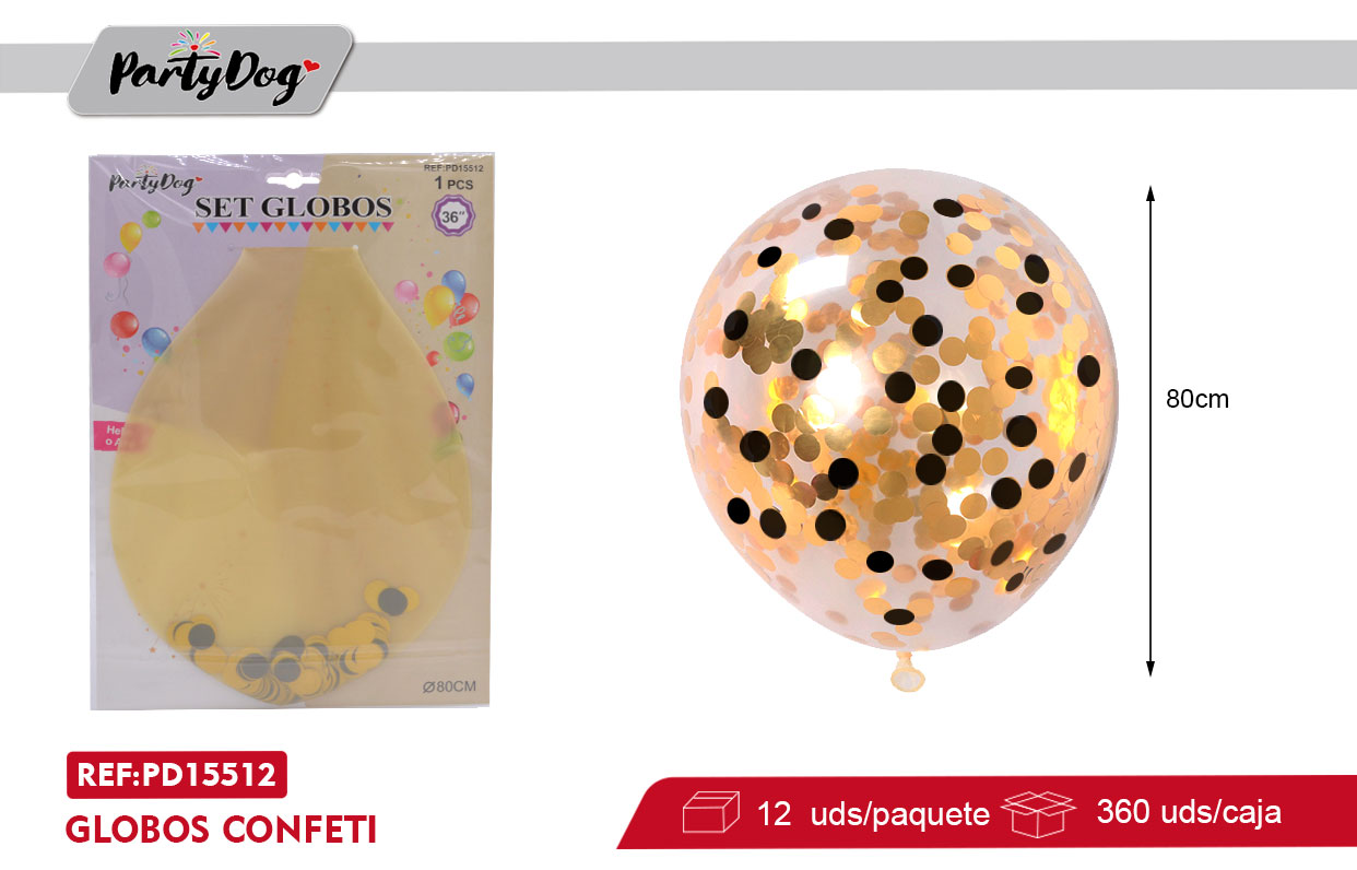 GLOBOS CONFETI REDONDO R36 80CM DORADO-NEGRO