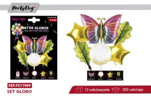 SET GLOBOS METALIZADO MARIPOSA 5PCS