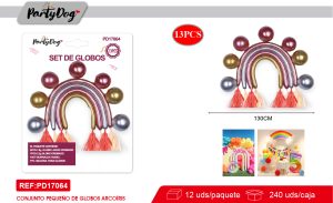 SET DE GLOBOS LATEX CROMADO ARCOIRIS 13PCS