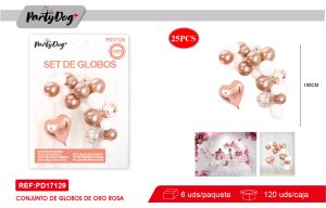 SET DE GLOBOS CADENA ORO ROSA 25PCS