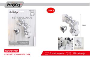 SET DE GLOBOS CADENA PLATEADO 25PCS
