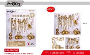 SET DE GLOBOS CROMADO LARGO DORADO 40PCS