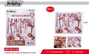 SET DE GLOBOS CROMADO LARGO ORO ROSA 40PCS