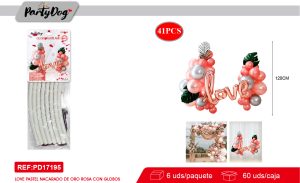 SET DE GLOBOS ARCO REDONDO LOVE ORO ROSA 41PCS