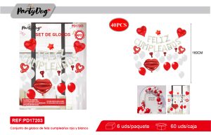 SET DE GLOBOS CADENA CORAZON LABIO FELIZ CUMPLEAÑOS 40PCS