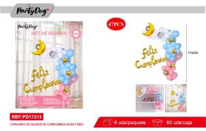 SET DE GLOBOS CADENA PASTEL LUNA FELIZ CUMPLEAÑOS 47PCS