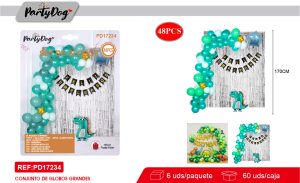 SET DE GLOBOS CADENA DINOSAURIO 48PCS