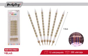 VELAS PARA CUMPLEAÑOS ROMBO 6PCS DORADO BLANCO