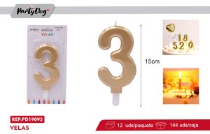 VELA NUMEROSA DORADO 14.5CM 3