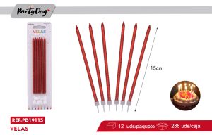 VELAS FELIZ CUMPLEAÑOS GLITTER ROJO 6PCS