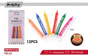 VELAS FELIZ CUMPLEAÑOS COLORES 12PCS