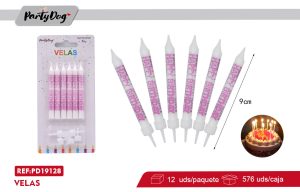 VELAS FELIZ CUMPLEAÑOS MORADO 6PCS
