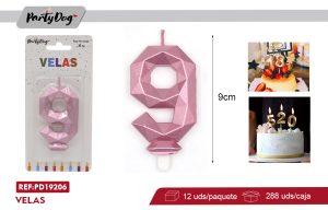 VELA DIAMANTE NUMEROSA 9CM ORO ROSA 9