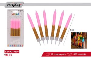 VELAS GLITTER FELIZ CUMPLEAÑOS 6PCS ROSADO