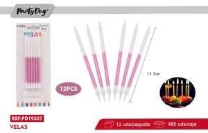 VELAS FELIZ CUMPLEAÑOS GLITTER ROSADO 12PCS