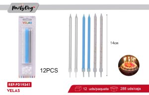 VELAS FELIZ CUMPLEAÑOS CELESTE 12PCS