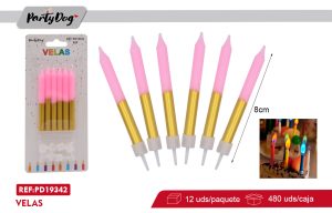 VELAS METALICA FELIZ CUMPLEAÑOS 6PCS ROSADO