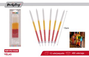 VELAS METALICA TRICOLORES 6PCS DORADO-ROJO-BLANCO
