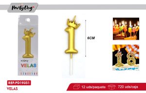 VELAS NUMEROS CORONA DORADO 1