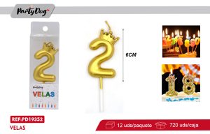 VELAS NUMEROS CORONA DORADO 2