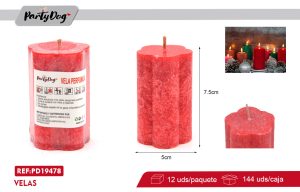 VELA PILAR FLUOR 5*7.5CM ROJA X 12 UNI