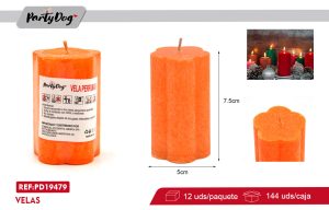 VELA PILAR FLUOR 5*7.5CM NARANJA X 12 UNI