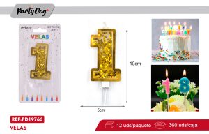 VELA NUMEROSA CONFETI DORADO 10CM 1