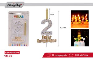 VELA NUMEROSA FELIZ CUMPLEAÑOS ESTRELLA DORADO 19.5CM 2