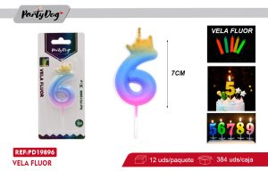 VELAS NUMEROS FLUOR CORONA 6