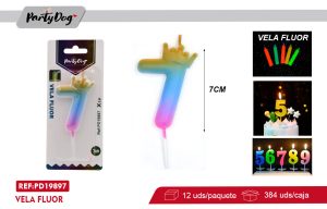 VELAS NUMEROS FLUOR CORONA 7