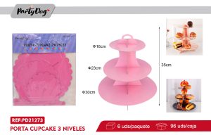 PORTA CUPCAKE 3 NIVELES 35CM ROSADO