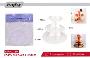 PORTA CUPCAKE 3 NIVELES 35CM BLANCO