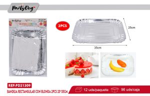 BANDEJA RECTANGULAR CON BLONDA PLATEADO 2PCS 25*35CM