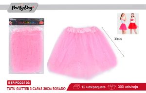 TUTU GLITTER 3 CAPAS 30CM ROSADO