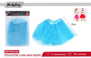 TUTU GLITTER 3 CAPAS 30CM CELESTE