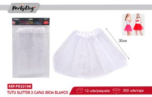 TUTU GLITTER 3 CAPAS 30CM BLANCO