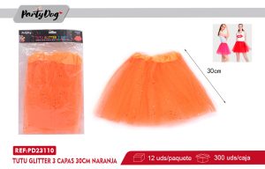 TUTU GLITTER 3 CAPAS 30CM NARANJA