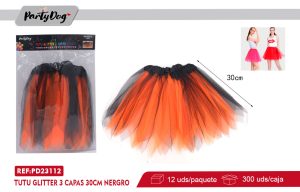 TUTU GLITTER 3 CAPAS 30CM NARANJO NEGRO