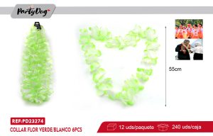 COLLAR FLOR VERDE/BLANCO 55CM 6PCS