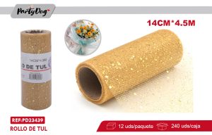 ROLLO DE TUL LENTEJUELA 14CM*4.5M DORADO