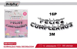 GUIRNALDAS FELIZ CUMPLEANOS NEGRO 3M