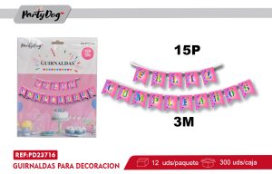 GUIRNALDAS FELIZ CUMPLEANOS ROSADO 3M