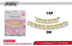 GUIRNALDAS FELIZ CUMPLEANOS ORO ROSA 3M