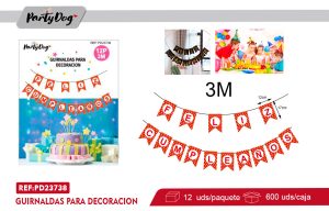 GUIRNALDAS FELIZ CUMPLEAÑOS PUNTOS 3M ROJO